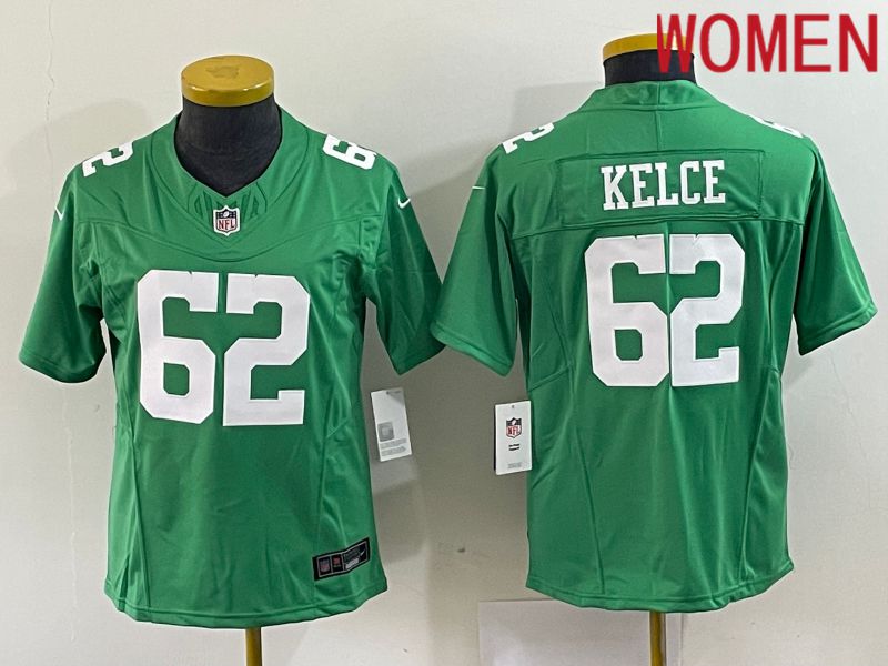 Women Philadelphia Eagles #62 Kelce Green Nike Vapor Limited NFL Jersey
